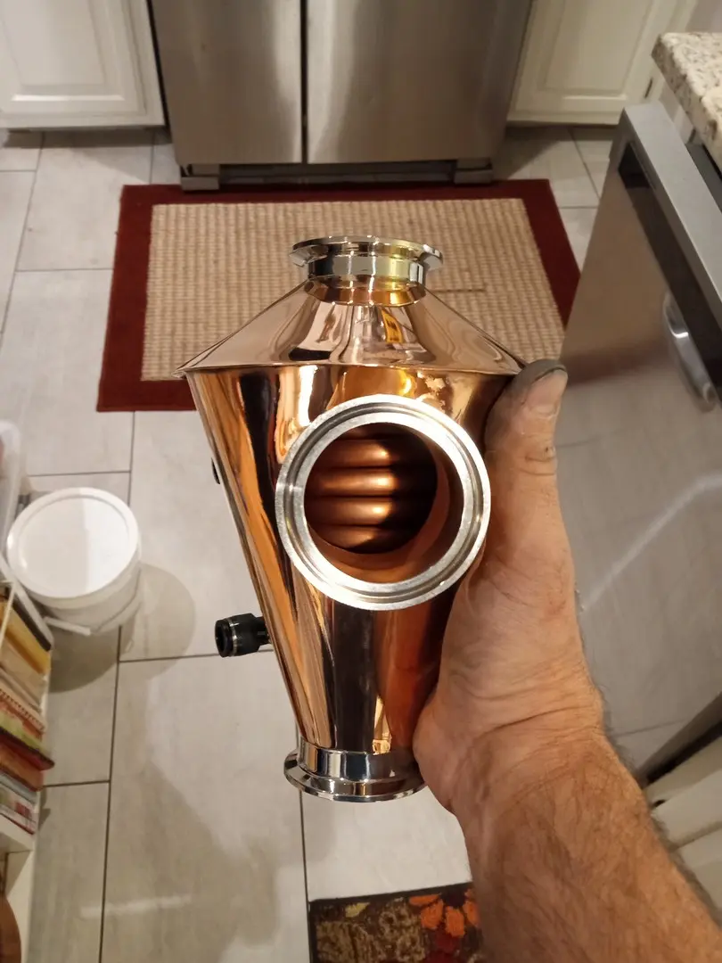 Close view of the internal coil in a copper still head